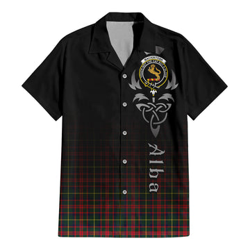 MacKintosh Hunting Modern Tartan Short Sleeve Button Up Shirt Featuring Alba Gu Brath Family Crest Celtic Inspired