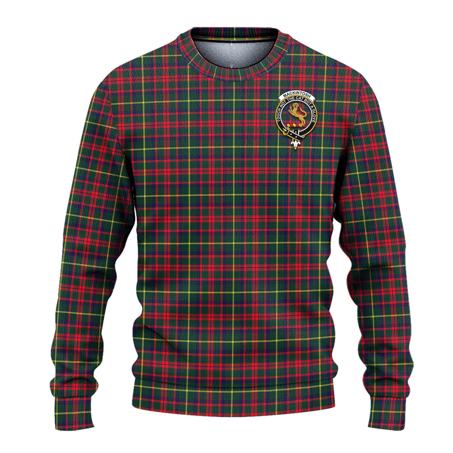 MacKintosh Hunting Modern Tartan Knitted Sweater with Family Crest - Tartanvibesclothing