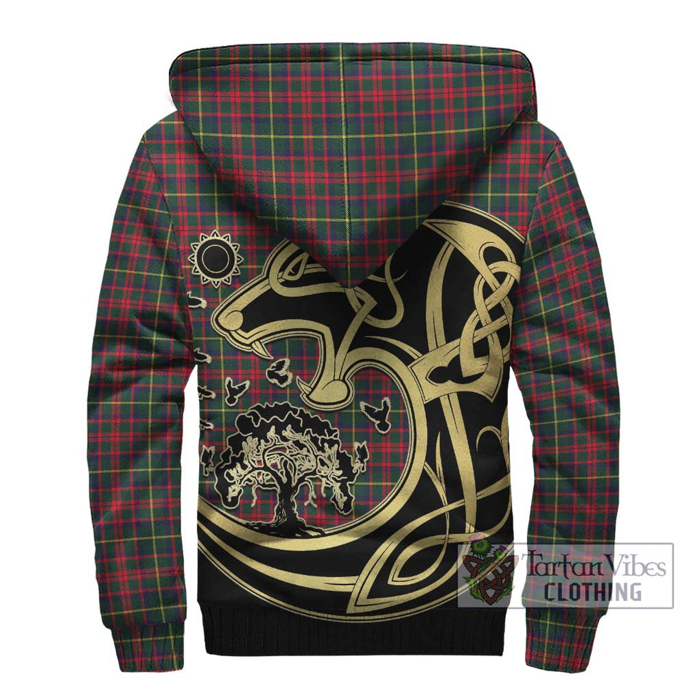 MacKintosh Hunting Modern Tartan Sherpa Hoodie with Family Crest Celtic Wolf Style - Tartan Vibes Clothing