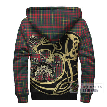 MacKintosh Hunting Modern Tartan Sherpa Hoodie with Family Crest Celtic Wolf Style