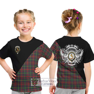 MacKintosh Hunting Modern Tartan Kid T-Shirt with Family Crest and Military Logo Style