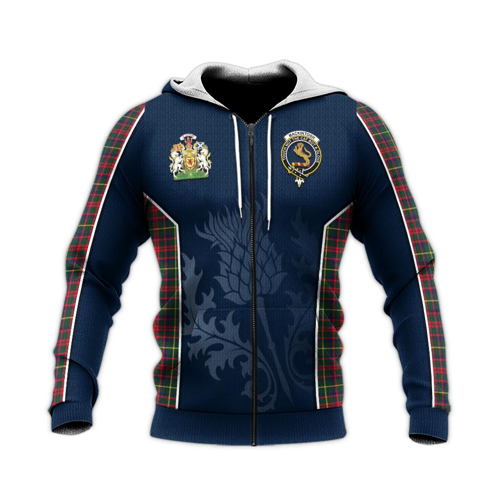 Tartan Vibes Clothing MacKintosh Hunting Modern Tartan Knitted Hoodie with Family Crest and Scottish Thistle Vibes Sport Style