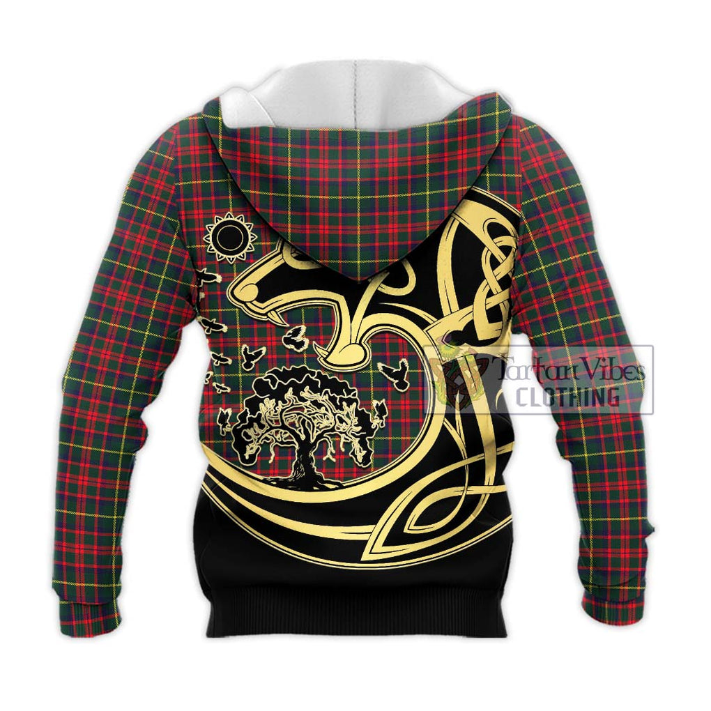 MacKintosh Hunting Modern Tartan Knitted Hoodie with Family Crest Celtic Wolf Style - Tartan Vibes Clothing