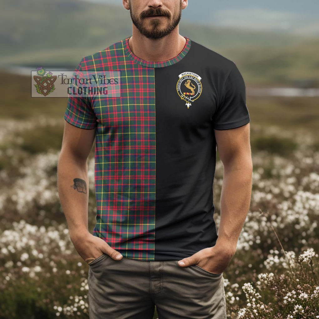 MacKintosh Hunting Modern Tartan T-Shirt with Family Crest and Half Of Me Style - Tartanvibesclothing Shop