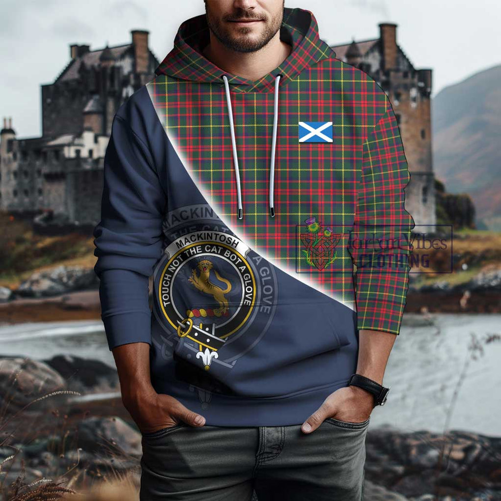 MacKintosh Hunting Modern Tartan Hoodie with Personalised National Flag and Family Crest Half Style - Tartanvibesclothing Shop