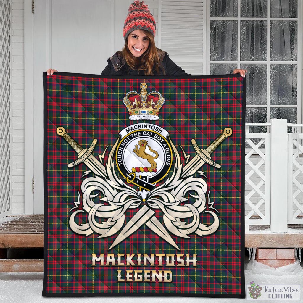 Tartan Vibes Clothing MacKintosh Hunting Modern Tartan Quilt with Clan Crest and the Golden Sword of Courageous Legacy