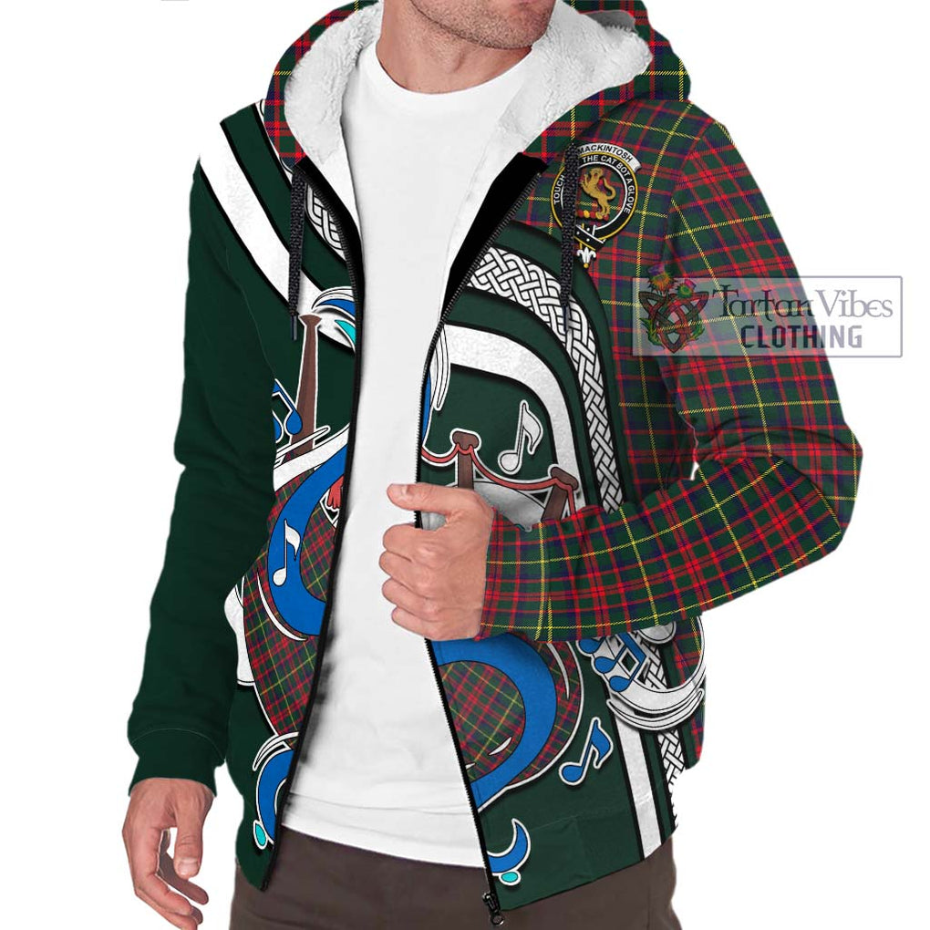 MacKintosh Hunting Modern Tartan Sherpa Hoodie with Epic Bagpipe Style Unisex - Tartanvibesclothing Shop