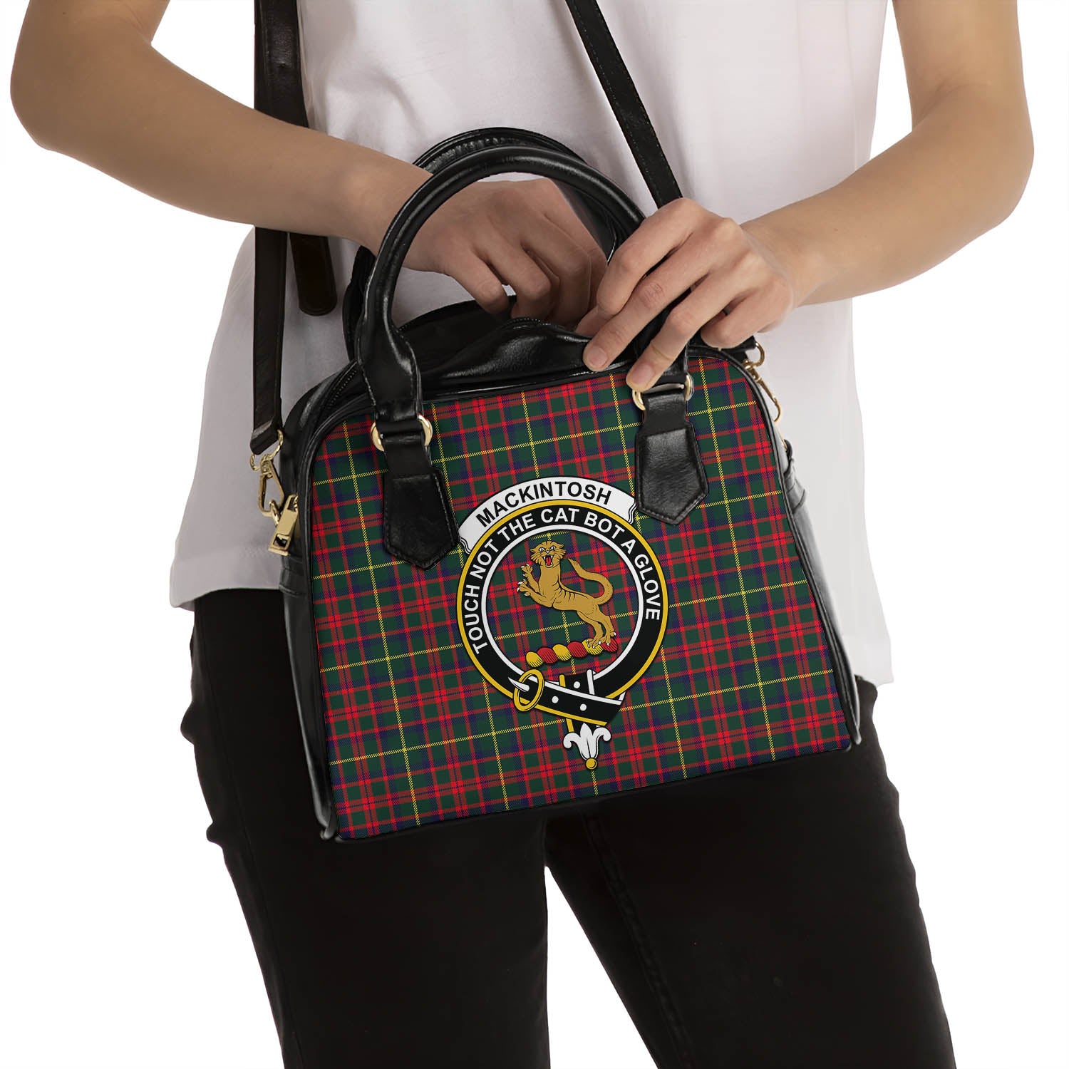 MacKintosh Hunting Modern Tartan Shoulder Handbags with Family Crest - Tartanvibesclothing