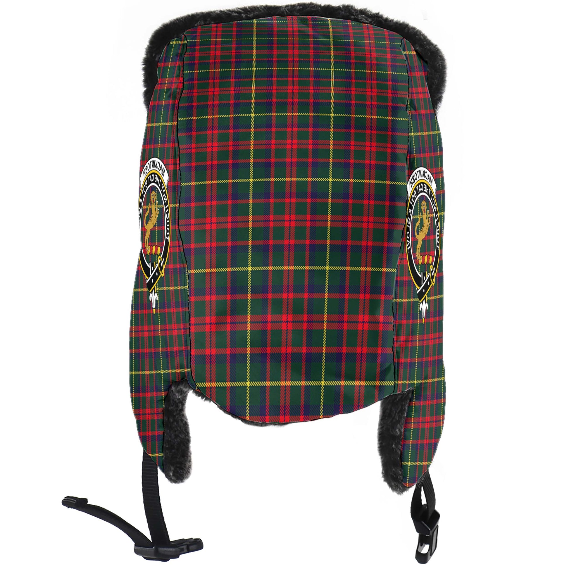 MacKintosh Hunting Modern Tartan Winter Trapper Hat with Family Crest - Tartanvibesclothing