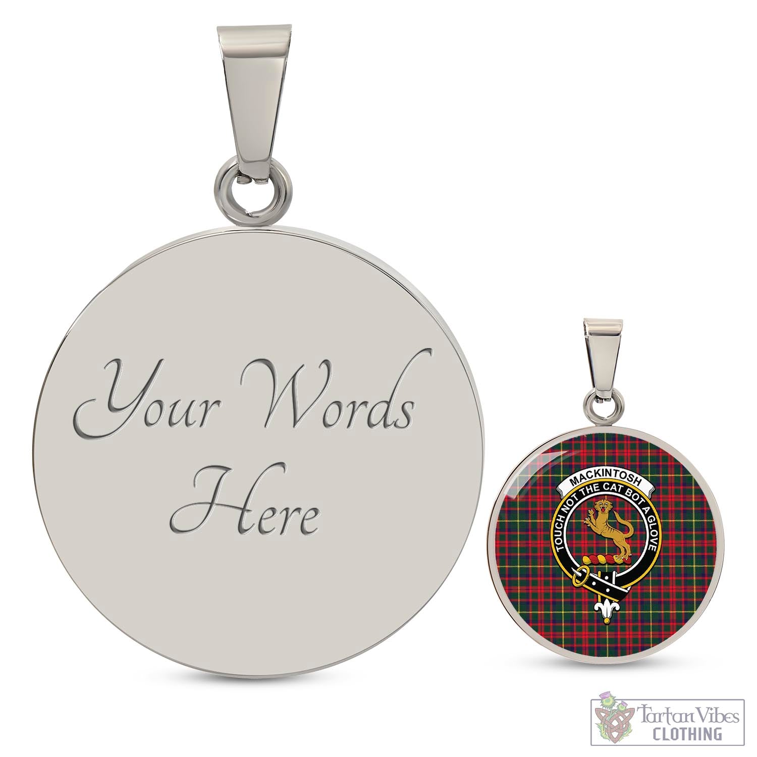 Tartan Vibes Clothing MacKintosh Hunting Modern Tartan Circle Necklace with Family Crest