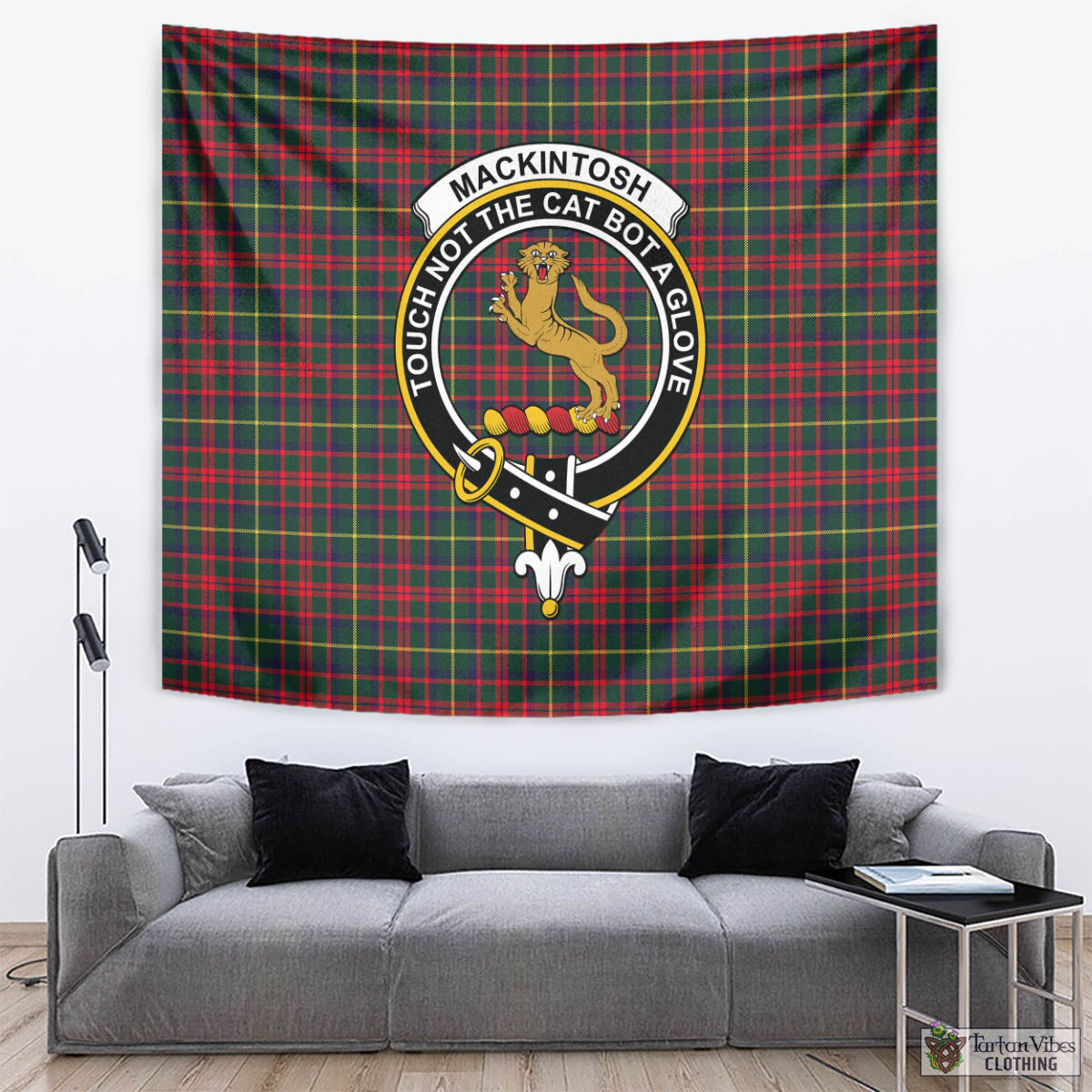 Tartan Vibes Clothing MacKintosh Hunting Modern Tartan Tapestry Wall Hanging and Home Decor for Room with Family Crest