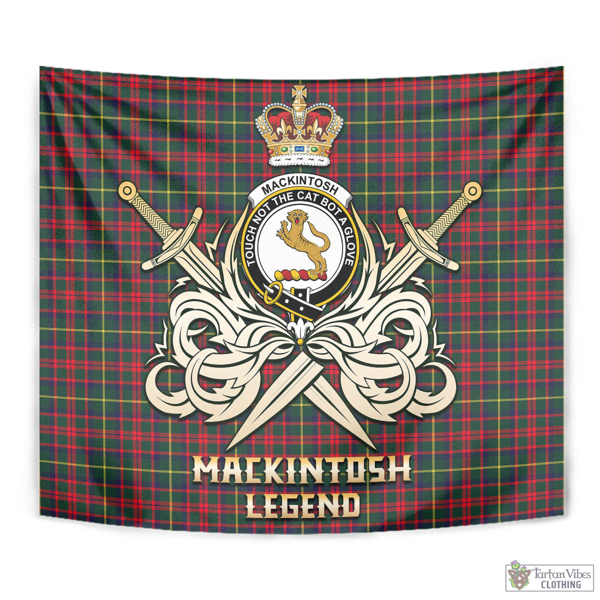 Tartan Vibes Clothing MacKintosh Hunting Modern Tartan Tapestry with Clan Crest and the Golden Sword of Courageous Legacy