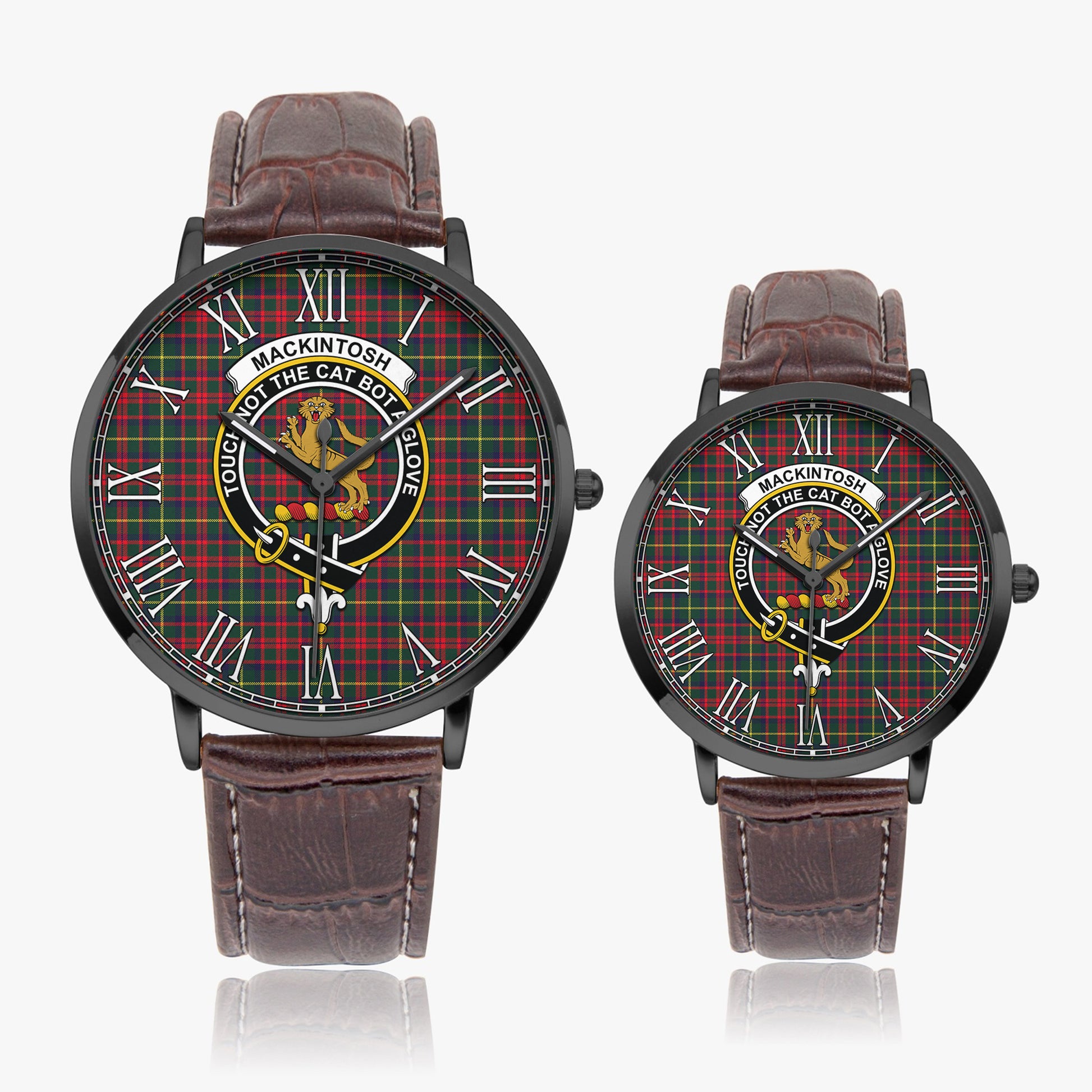 MacKintosh Hunting Modern Tartan Family Crest Leather Strap Quartz Watch - Tartanvibesclothing