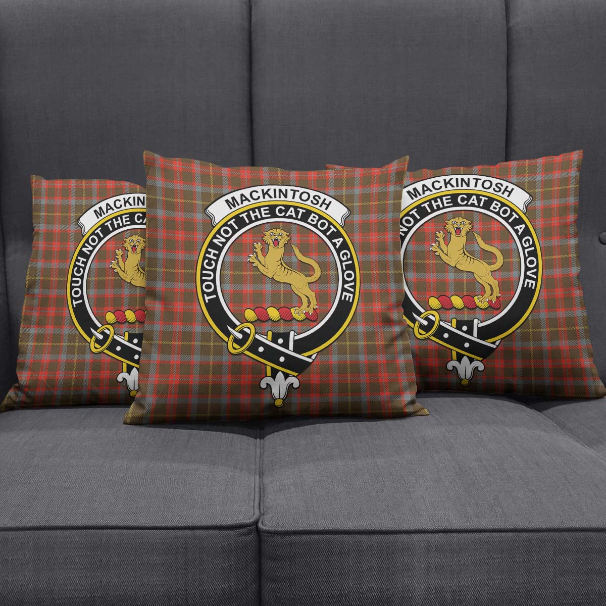 MacKintosh Hunting Weathered Tartan Pillow Cover with Family Crest Square Pillow Cover - Tartanvibesclothing