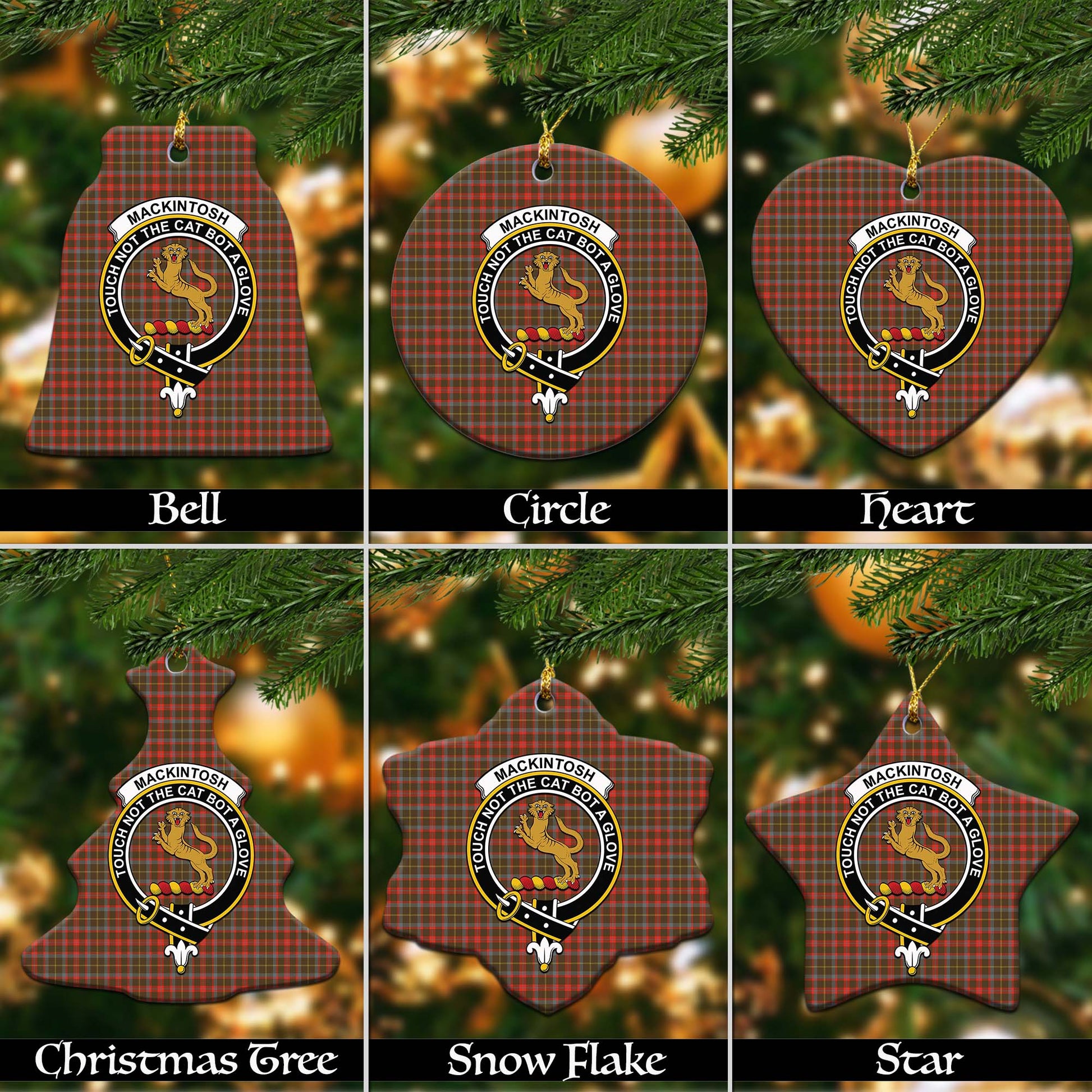 MacKintosh Hunting Weathered Tartan Christmas Ornaments with Family Crest - Tartanvibesclothing