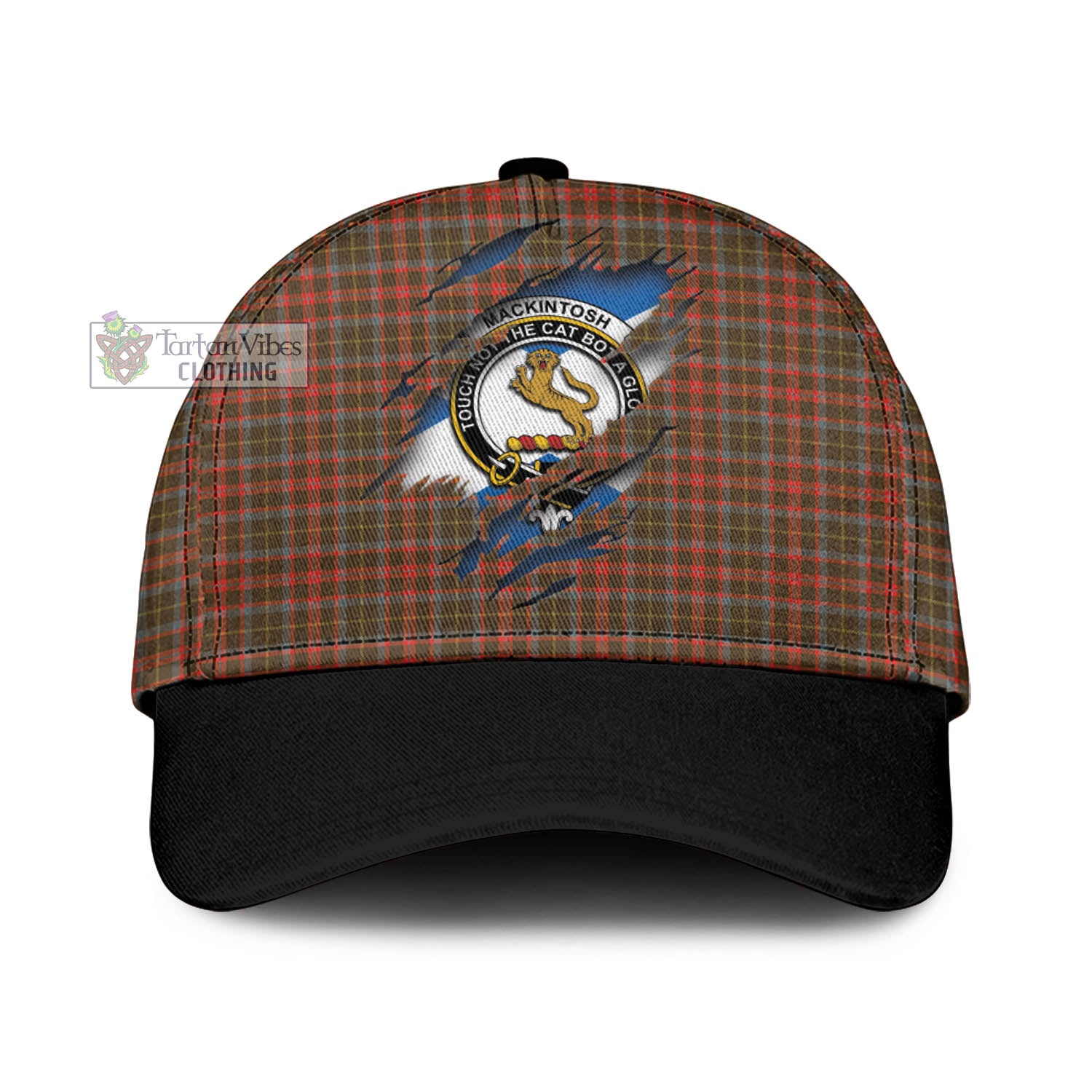 Tartan Vibes Clothing MacKintosh Hunting Weathered Tartan Classic Cap with Family Crest In Me Style