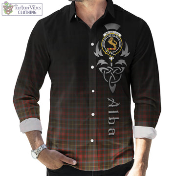 MacKintosh Hunting Weathered Tartan Long Sleeve Button Up Featuring Alba Gu Brath Family Crest Celtic Inspired