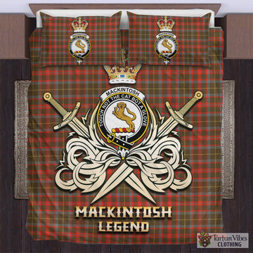 MacKintosh Hunting Weathered Tartan Bedding Set with Clan Crest and the Golden Sword of Courageous Legacy