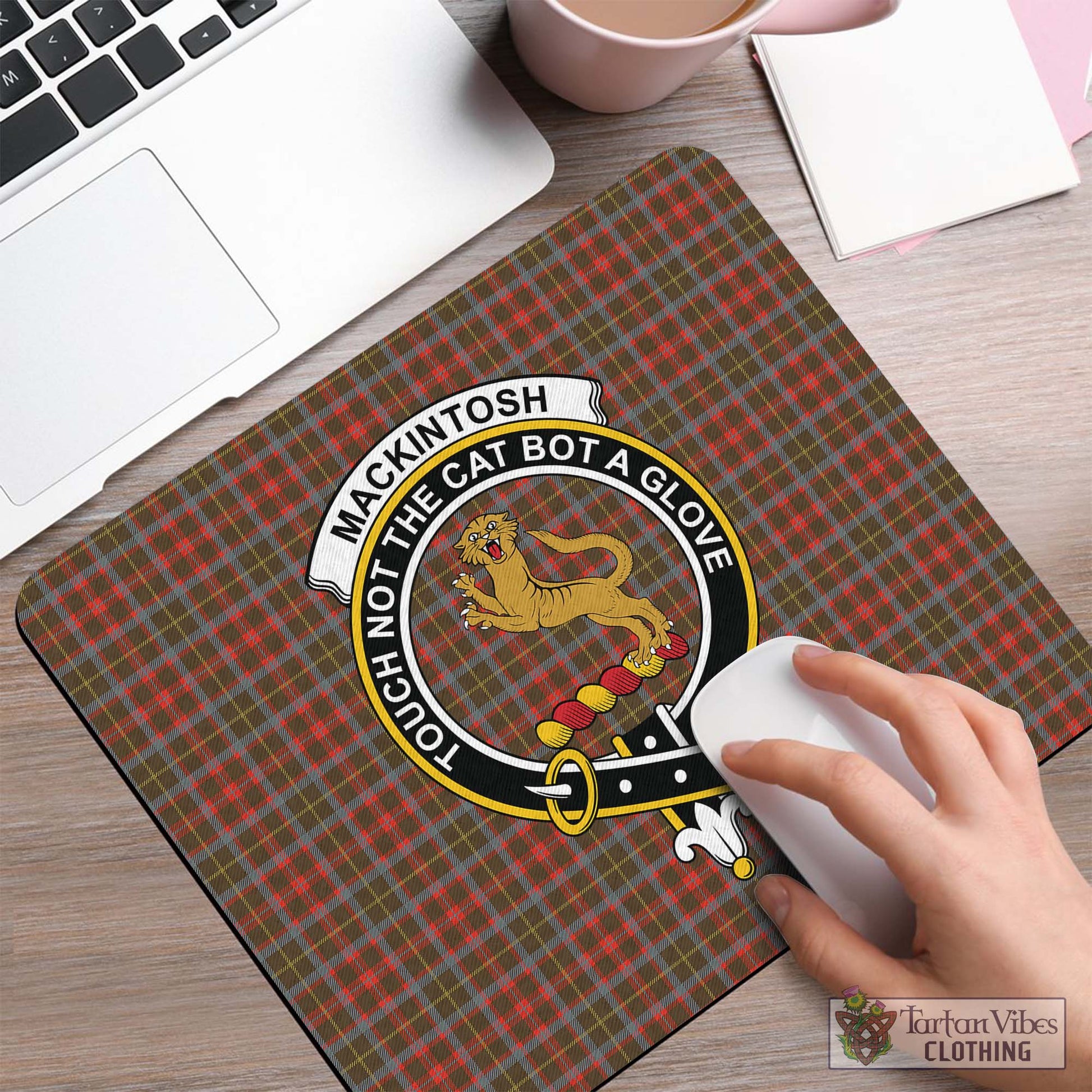 Tartan Vibes Clothing MacKintosh Hunting Weathered Tartan Mouse Pad with Family Crest