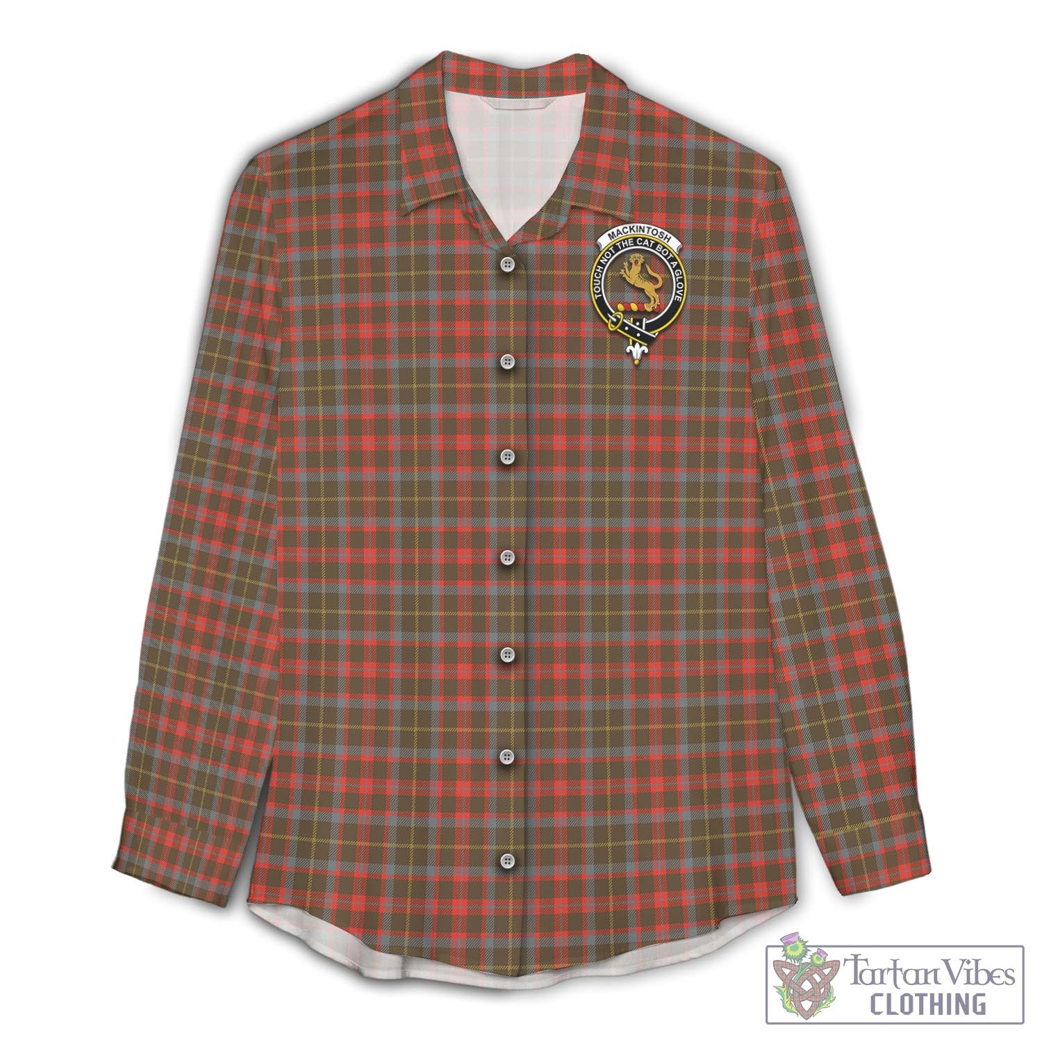 Tartan Vibes Clothing MacKintosh Hunting Weathered Tartan Womens Casual Shirt with Family Crest