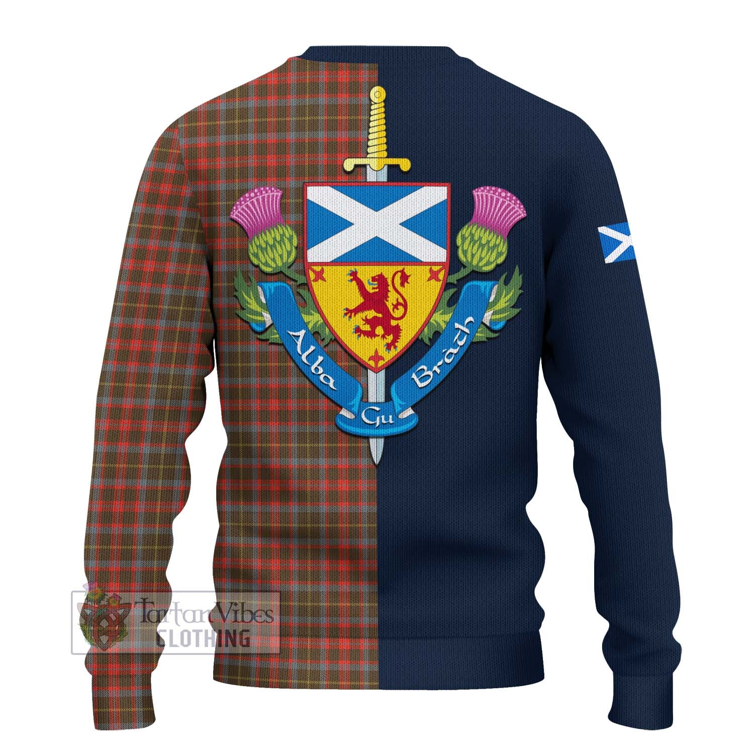 Tartan Vibes Clothing MacKintosh Hunting Weathered Tartan Knitted Sweater with Scottish Lion Royal Arm Half Style