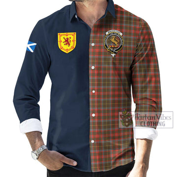 MacKintosh Hunting Weathered Tartan Long Sleeve Button Shirt Alba with Scottish Lion Royal Arm Half Style