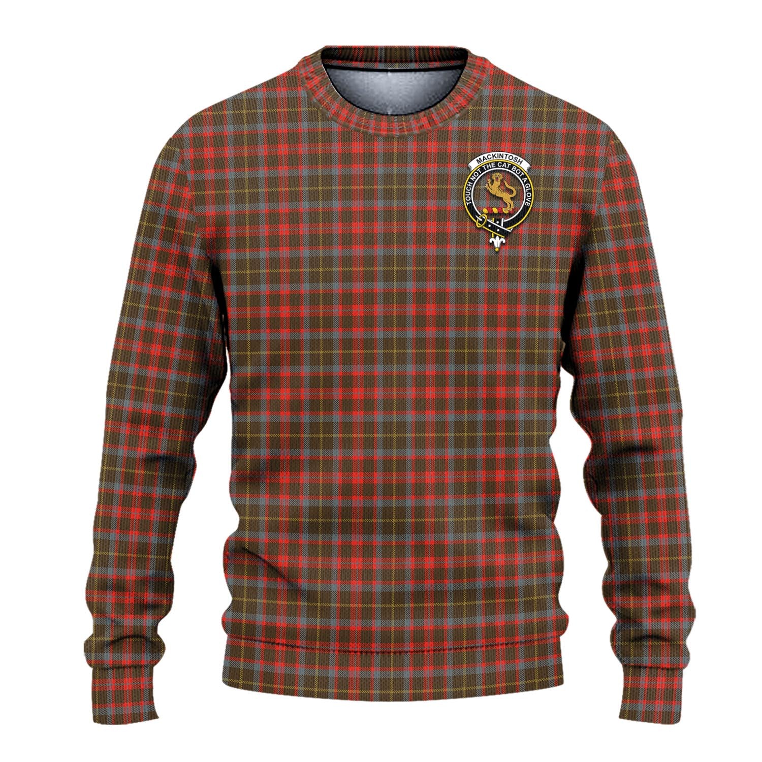 MacKintosh Hunting Weathered Tartan Knitted Sweater with Family Crest - Tartanvibesclothing