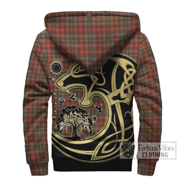 MacKintosh Hunting Weathered Tartan Sherpa Hoodie with Family Crest Celtic Wolf Style