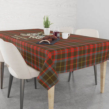 MacKintosh Hunting Weathered Tartan Tablecloth with Clan Crest and the Golden Sword of Courageous Legacy