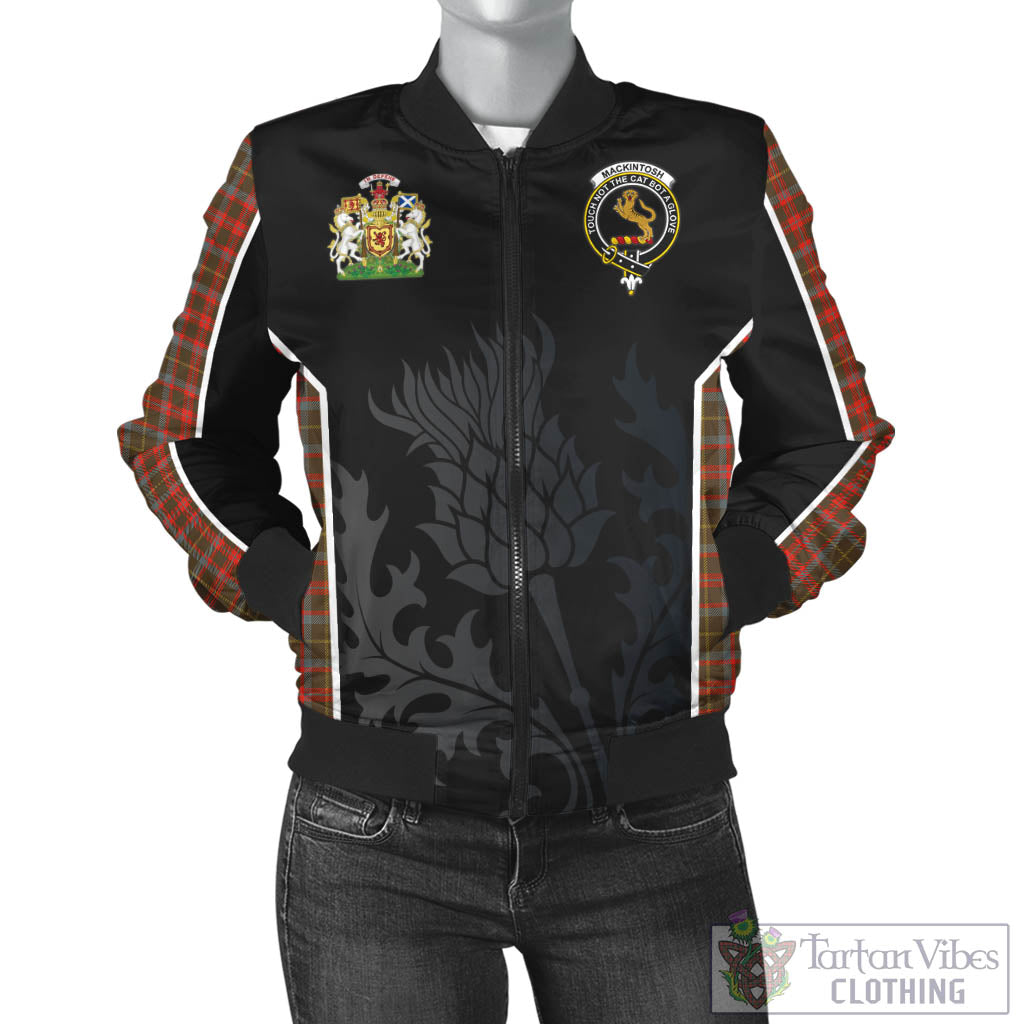 Tartan Vibes Clothing MacKintosh Hunting Weathered Tartan Bomber Jacket with Family Crest and Scottish Thistle Vibes Sport Style