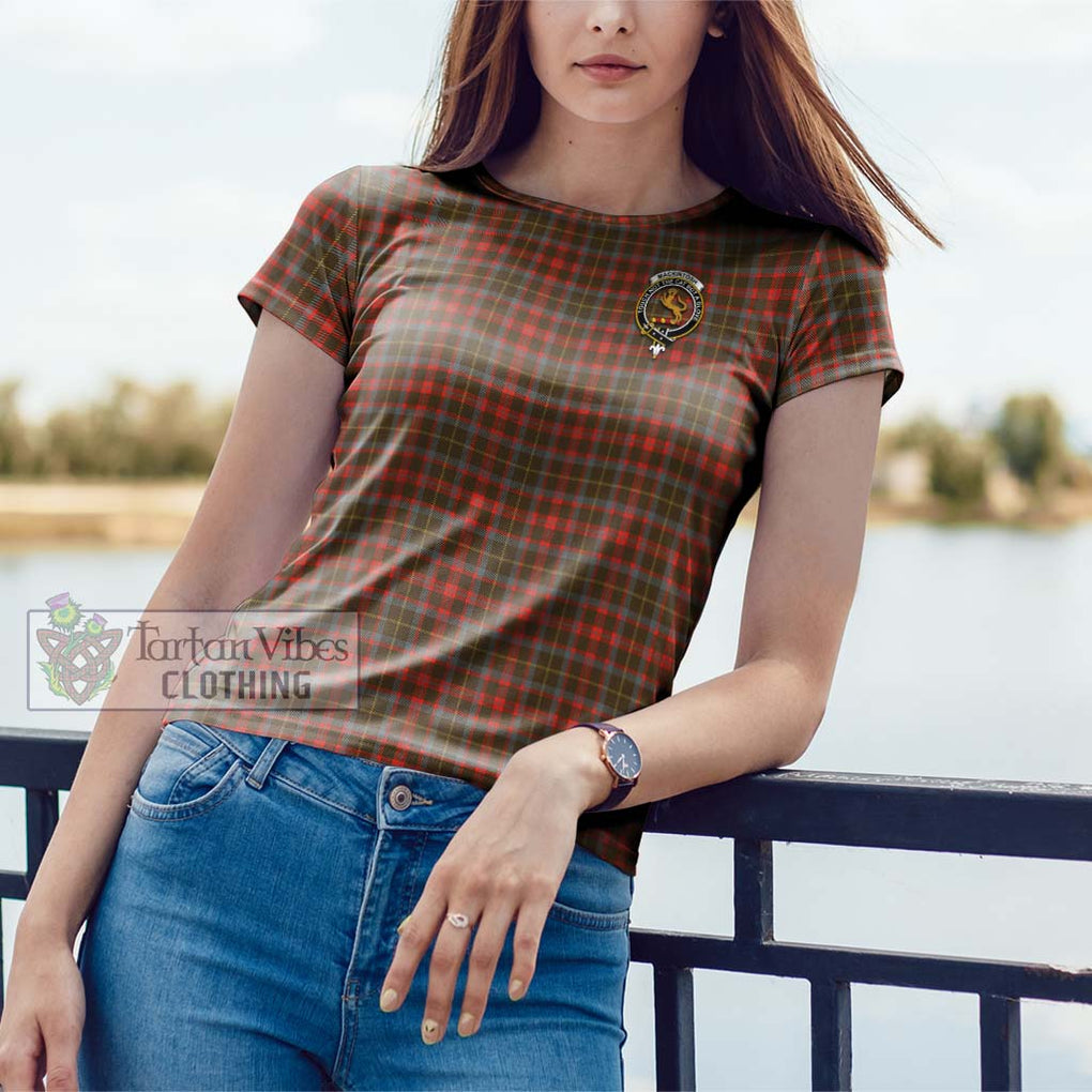 MacKintosh Hunting Weathered Tartan Cotton T-Shirt with Family Crest Women's Shirt - Tartanvibesclothing Shop