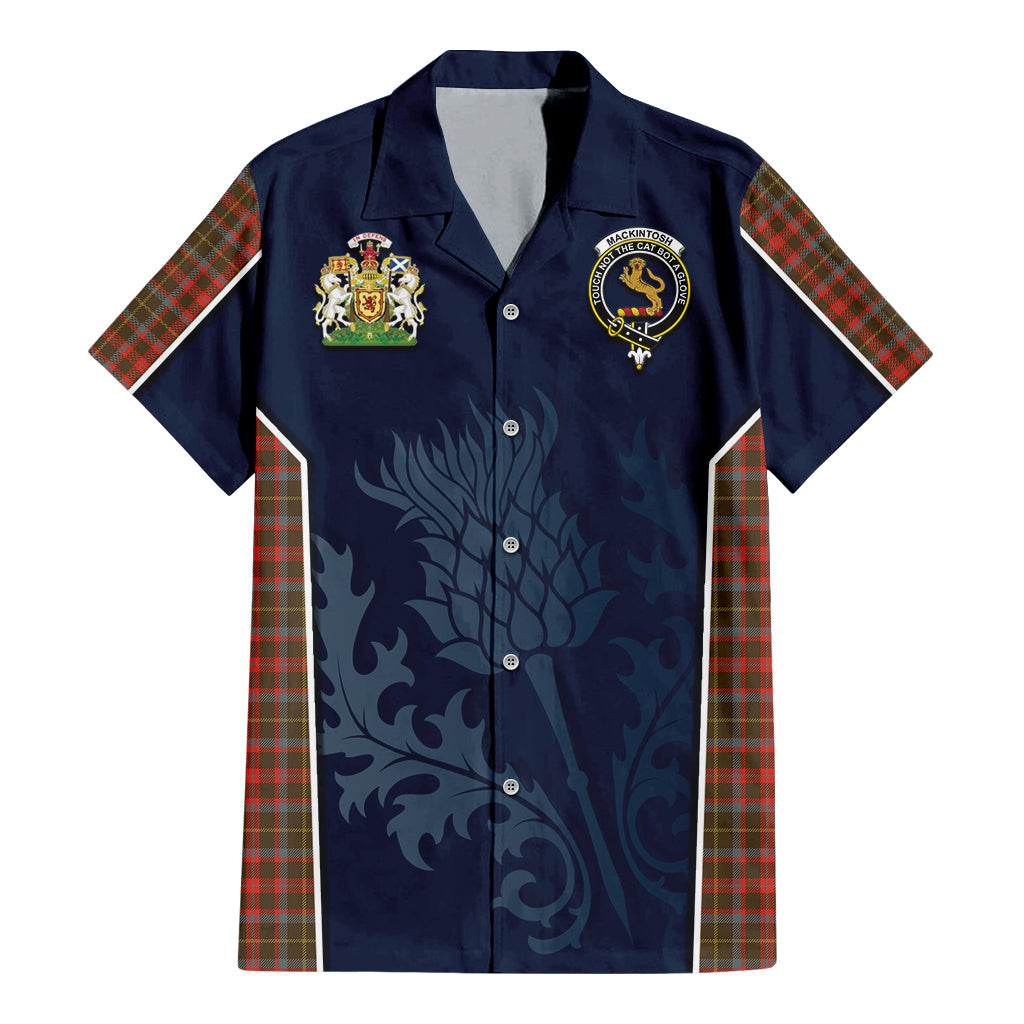 Tartan Vibes Clothing MacKintosh Hunting Weathered Tartan Short Sleeve Button Up Shirt with Family Crest and Scottish Thistle Vibes Sport Style