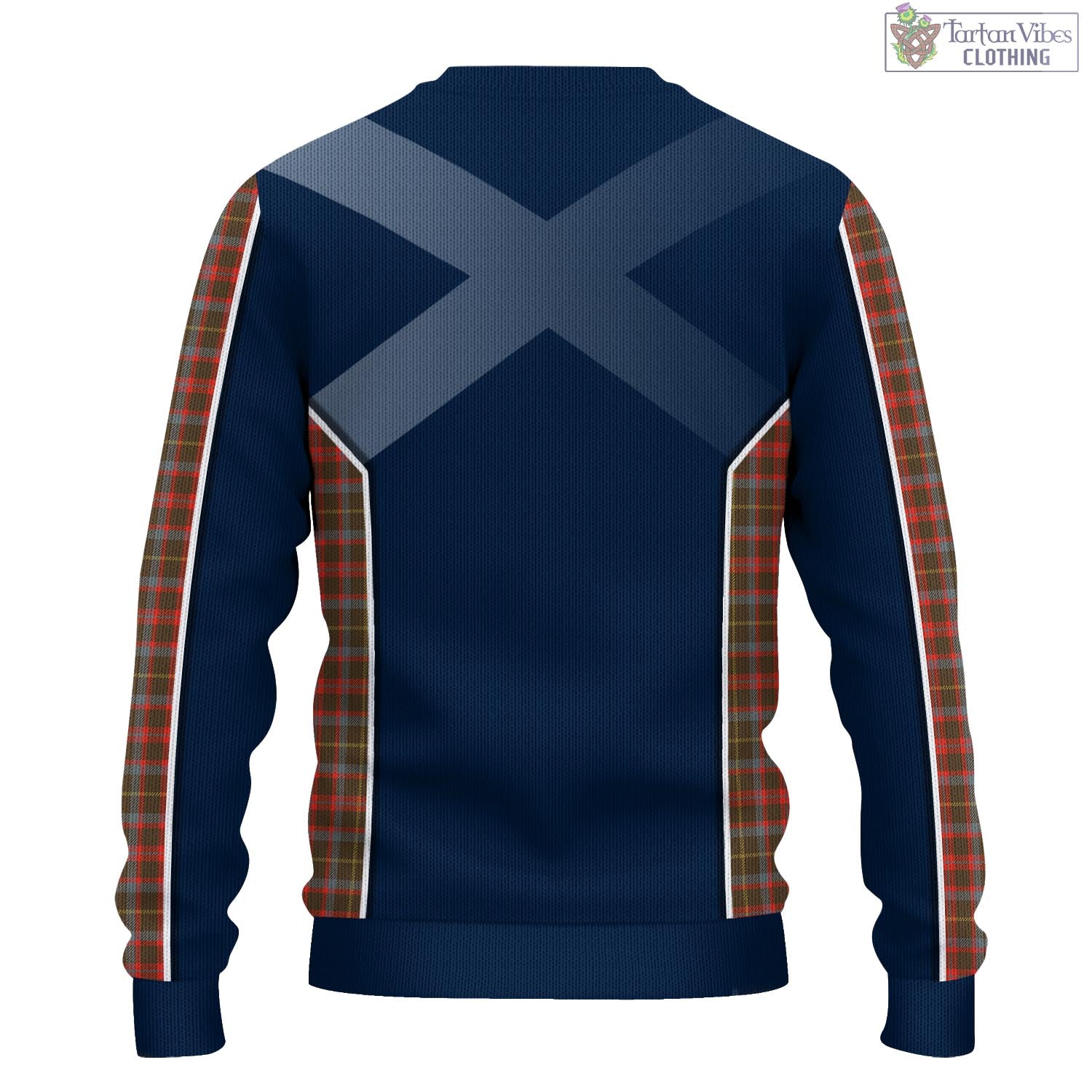 Tartan Vibes Clothing MacKintosh Hunting Weathered Tartan Knitted Sweatshirt with Family Crest and Scottish Thistle Vibes Sport Style