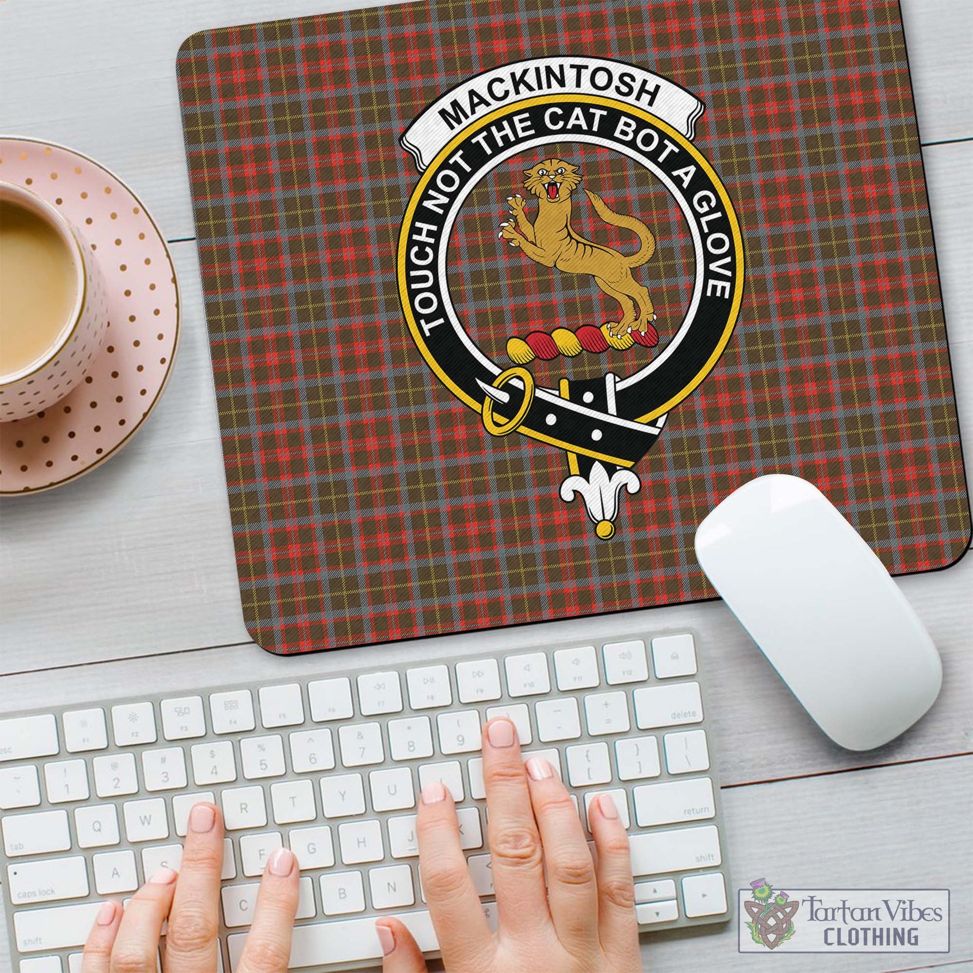 Tartan Vibes Clothing MacKintosh Hunting Weathered Tartan Mouse Pad with Family Crest