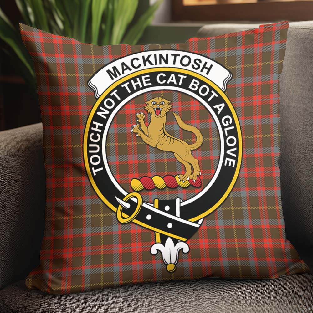 MacKintosh Hunting Weathered Tartan Pillow Cover with Family Crest - Tartanvibesclothing