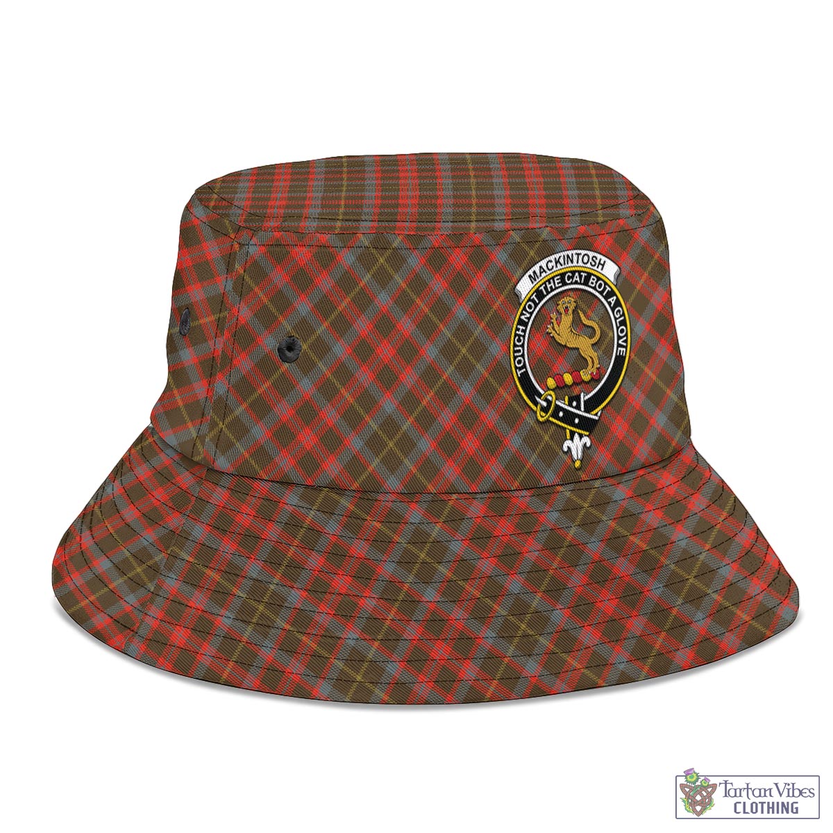 Tartan Vibes Clothing MacKintosh Hunting Weathered Tartan Bucket Hat with Family Crest