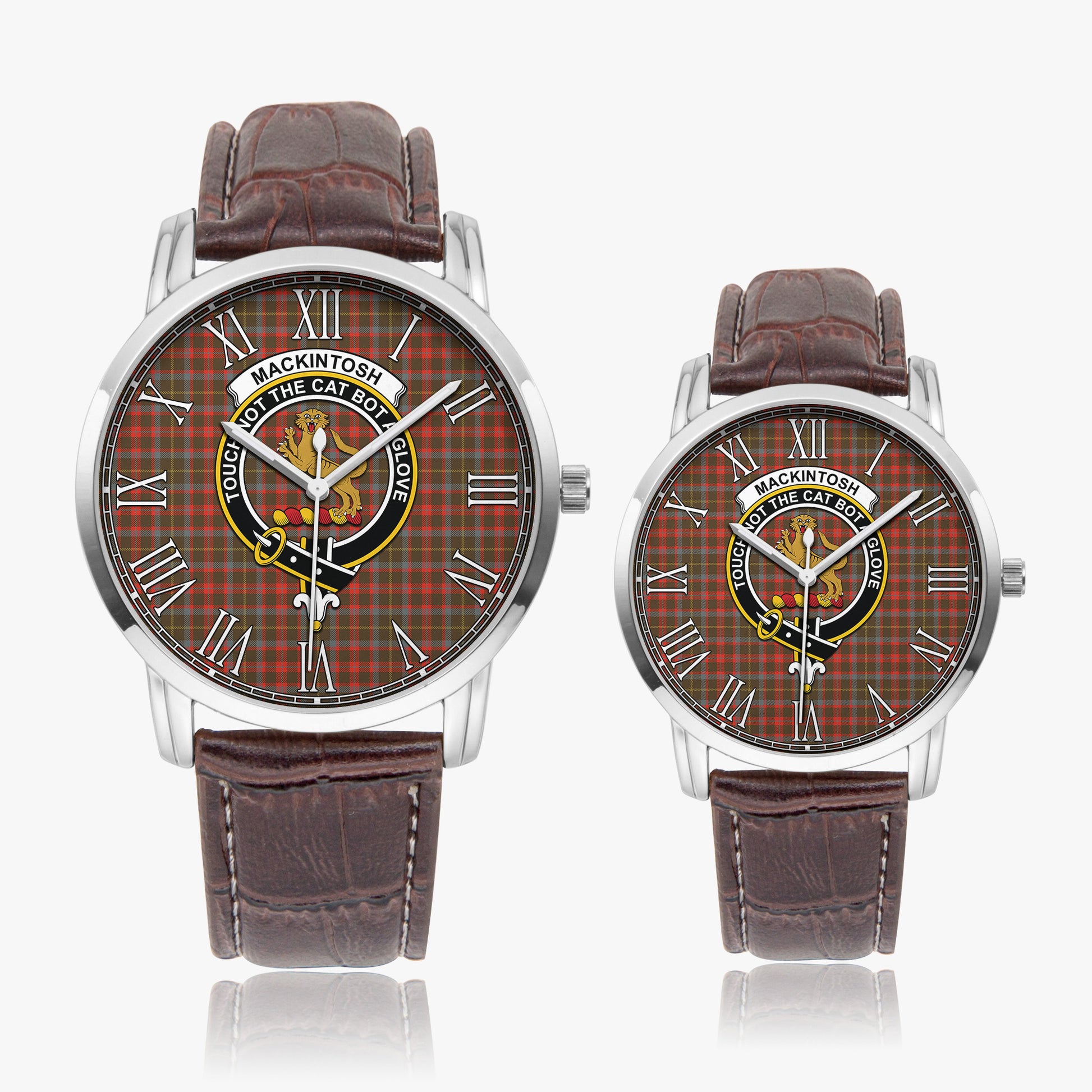 MacKintosh Hunting Weathered Tartan Family Crest Leather Strap Quartz Watch - Tartanvibesclothing