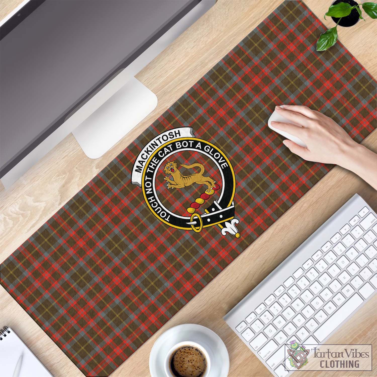 Tartan Vibes Clothing MacKintosh Hunting Weathered Tartan Mouse Pad with Family Crest