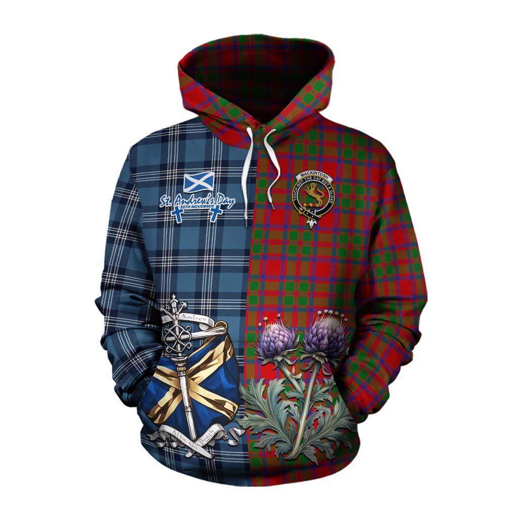 Tartan Vibes Clothing MacKintosh (McKintosh) Tartan Cotton Hoodie Happy St. Andrew's Day Half Tartan Style