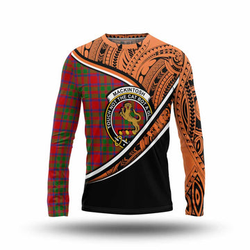 MacKintosh (McKintosh) Crest Tartan Long Sleeve T-Shirt with Polynesian Vibes Style - Orange Version