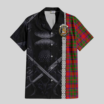 MacKintosh (McKintosh) Tartan Short Sleeve Button Shirt with Family Crest Cross Sword Thistle Celtic Vibes