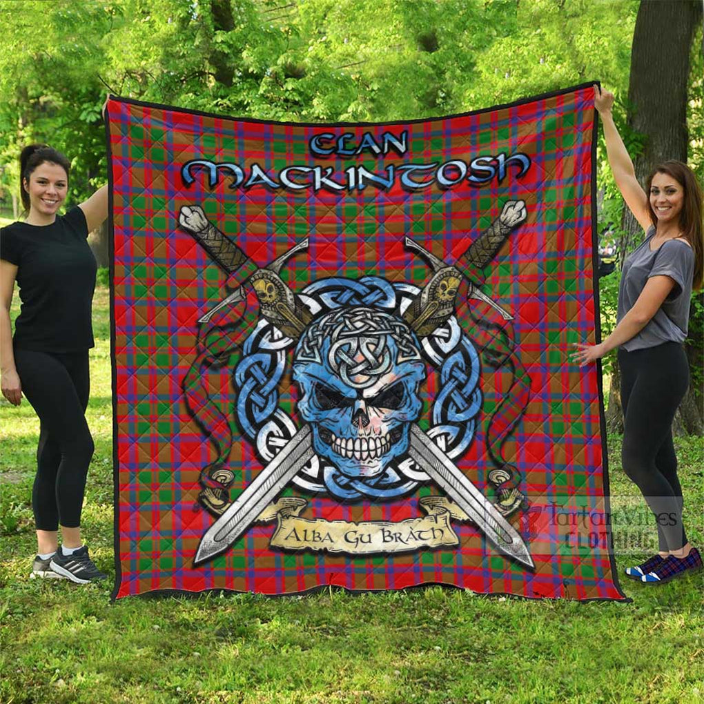 Tartan Vibes Clothing MacKintosh (McKintosh) Tartan Quilt with Celtic Skull Alba Gu Brath Style