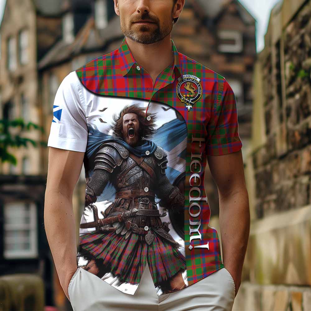 Tartan Vibes Clothing MacKintosh (McKintosh) Crest Tartan Short Sleeve Button Shirt Inspired by the Freedom of Scottish Warrior