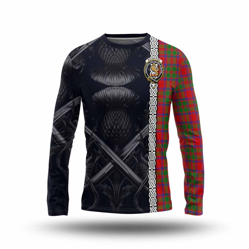 Tartan Vibes Clothing MacKintosh (McKintosh) Tartan Long Sleeve T-Shirt with Family Crest Cross Sword Thistle Celtic Vibes