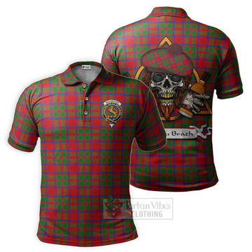 MacKintosh (McKintosh) Tartan Polo Shirt with Family Crest and Bearded Skull Holding Bottles of Whiskey