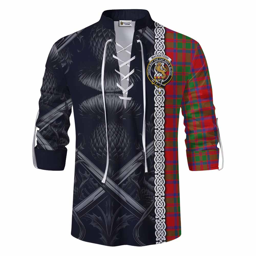 Tartan Vibes Clothing MacKintosh (McKintosh) Tartan Ghillie Kilt Shirt with Family Crest Cross Sword Thistle Celtic Vibes