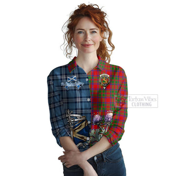 MacKintosh (McKintosh) Tartan Women's Casual Shirt Happy St. Andrew's Day Half Tartan Style