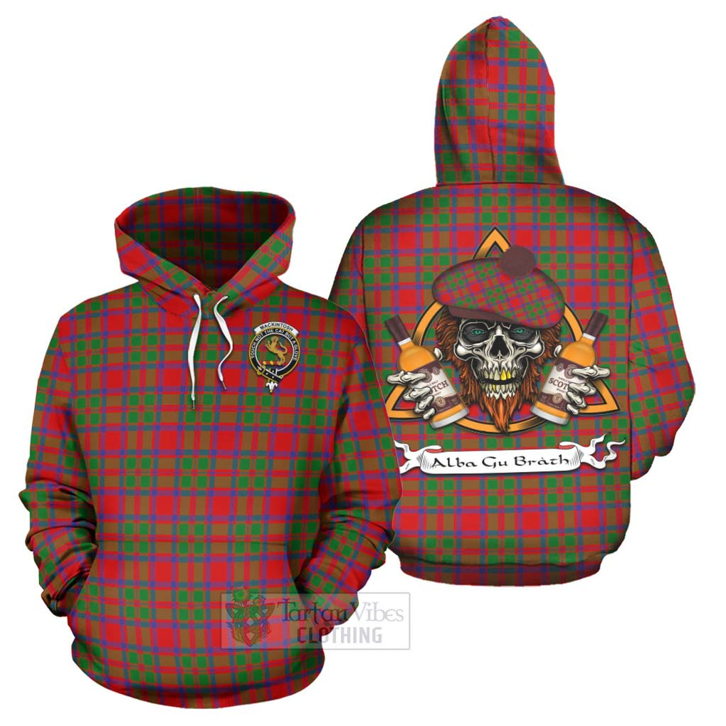 Tartan Vibes Clothing MacKintosh (McKintosh) Tartan Hoodie with Family Crest and Bearded Skull Holding Bottles of Whiskey