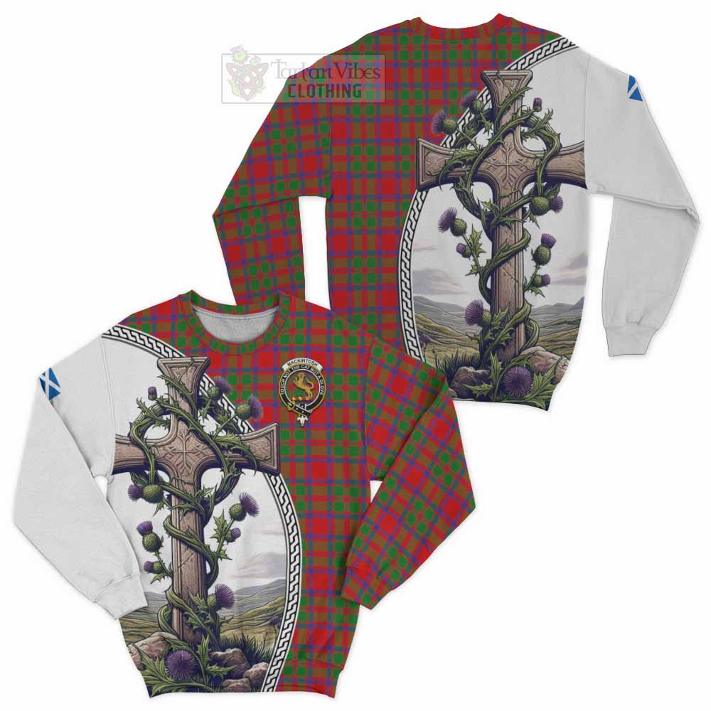 Tartan Vibes Clothing MacKintosh (McKintosh) Tartan Sweatshirt with Family Crest and St. Andrew's Cross Accented by Thistle Vines