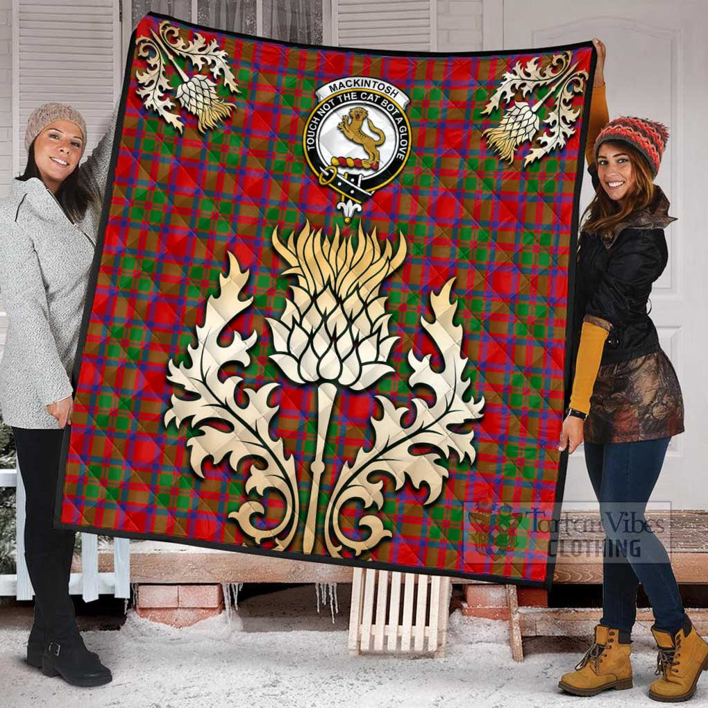 Tartan Vibes Clothing MacKintosh (McKintosh) Tartan Quilt with Family Crest and Golden Thistle Style